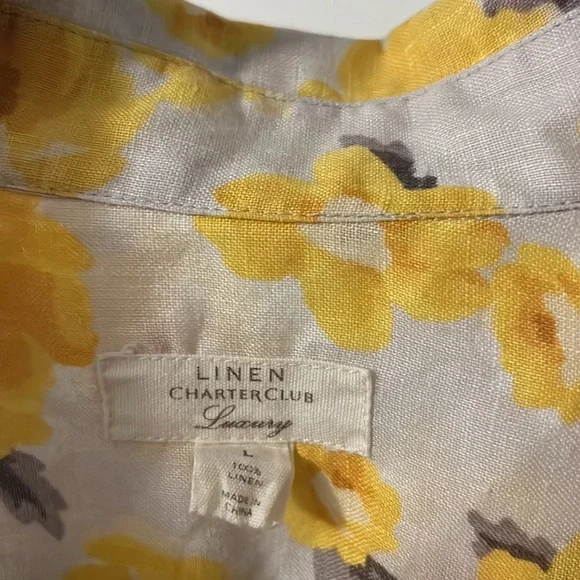Charter Club Luxury 100% Linen size Large yellow and tan button down casual - Picture 2 of 11